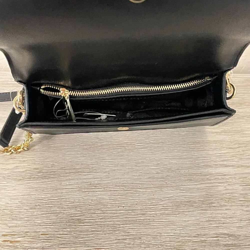 New Michael Kors Crossbody Bag Black Gold Rhinestone Crystal Studs Chain Flap MK